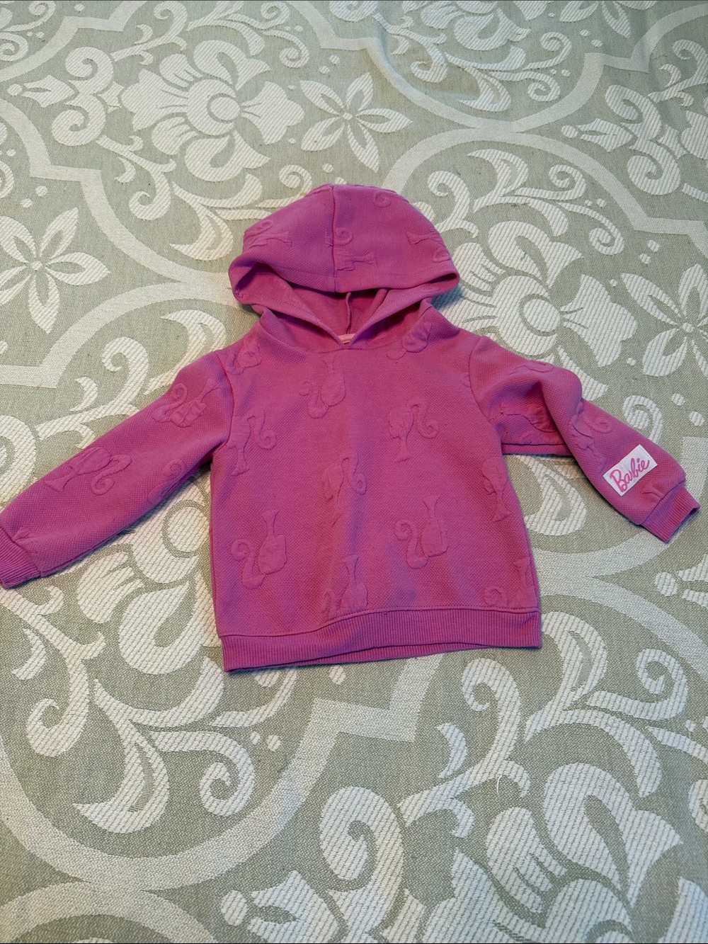 Barbie Pink Pullover Hoodie with Embossed Butterfly Motif